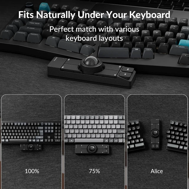 Alt view image 7 of 7 - Keychron Nape Pro Wireless Trackball Mouse, Keyboard-Centric Trackball
For Programmers & Productivity Users, 8-Direction Navigation, ZMK Programmable, 2.4GHz/Bluetooth/Wired, Silent Click - Black