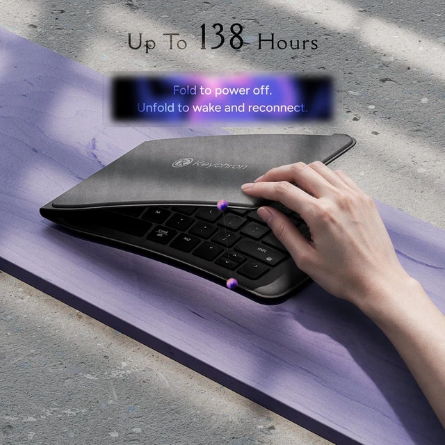 Alt view image 4 of 7 - Keychron B11 Pro Ultra-Slim Foldable Wireless Keyboard, 65% Alice Layout
Three Device Switching, 1000 Hz Polling, 2.4 GHz/Bluetooth 5.3/USB-C Wired, ZMK Programmable, Up to 138 Hours Working Time