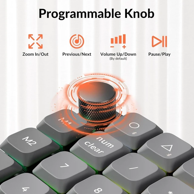Alt view image 5 of 7 - Keychron K0 Max Wireless Low-Profile Number Pad, QMK/VIA Programmable, Hot-Swappable Brown Switch, RGB Backlit, 2.4GHz & Bluetooth 5.3, 1000Hz Polling Rate, with Knob, for Windows/Mac