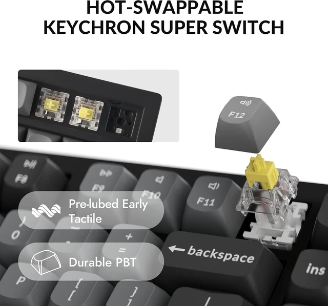 Alt view image 2 of 7 - Keychron K10 Max QMK Wireless Custom Mechanical Full-Size Keyboard 2.4 GHz Wireless & Bluetooth with Hot-swappable Apex Banana Switch Compatible with Mac Windows Linux - Black