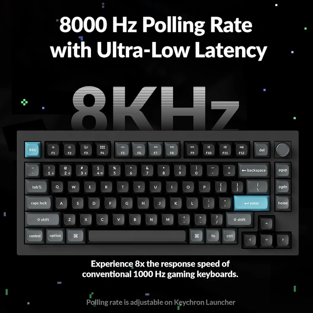 Alt view image 4 of 7 - Keychron Q1 Ultra 8K 75% Wireless Custom Mechanical Keyboard Fully Assembled Aluminum, Hot-Swappable, 2.4 GHz/Bluetooth 5.3/Wired, ZMK, RGB, Knob, 660-Hour Battery, Red Switch, Black