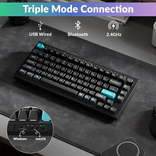 Alt view image 3 of 7 - Keychron Q1 Ultra 8K 75% Wireless Custom Mechanical Keyboard Fully Assembled Aluminum, Hot-Swappable, 2.4 GHz/Bluetooth 5.3/Wired, ZMK, RGB, Knob, 660-Hour Battery, Red Switch, Black