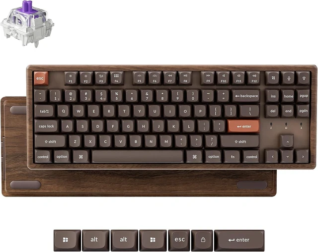 Main image of Keychron K8 HE TKL 80% Wireless Custom Mechanical Keyboard, All-Wood
Hall Effect Magnetic Switch, Rapid Trigger, 2.4 GHz Bluetooth, QMK/Launcher Web, RGB, 87 Keys, Walnut, Mac Windows Linux