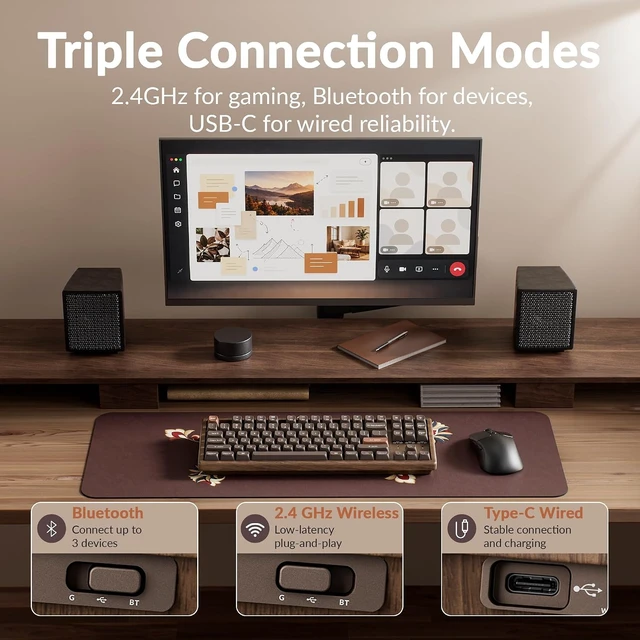 Alt view image 4 of 7 - Keychron K8 HE TKL 80% Wireless Custom Mechanical Keyboard, All-Wood
Hall Effect Magnetic Switch, Rapid Trigger, 2.4 GHz Bluetooth, QMK/Launcher Web, RGB, 87 Keys, Walnut, Mac Windows Linux