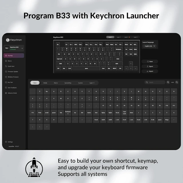 Alt view image 5 of 7 - Keychron B33 Wireless TKL Keyboard, Silent Scissor, 320H Battery
Wireless, ultra-slim and silent design with up to 320-hour battery life