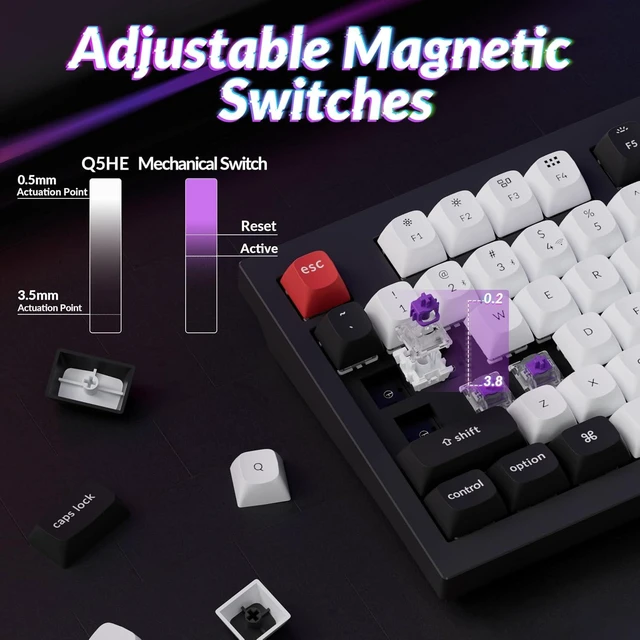 Alt view image 4 of 7 - Keychron Q5 HE 96% Rapid Trigger Wireless Hall Effect Keyboard, White
Hot-Swappable Magnetic Switches, Adjustable Actuation, 2.4 GHz/Bluetooth/USB-C, Aluminum Body, Custom RGB, Mac Windows Linux