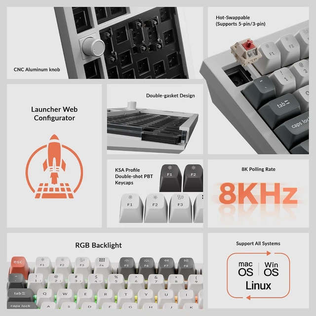 Alt view image 6 of 7 - Keychron Q3 Ultra Wireless Mechanical Keyboard 8KHz Polling Rate, TKL 2.4G/Bluetooth 5.3/Wired Up to 660 Hours Long Battery Life, Hot-Swappable Aluminum RGB Gaming ZMK for Mac/Windows/Linux-White