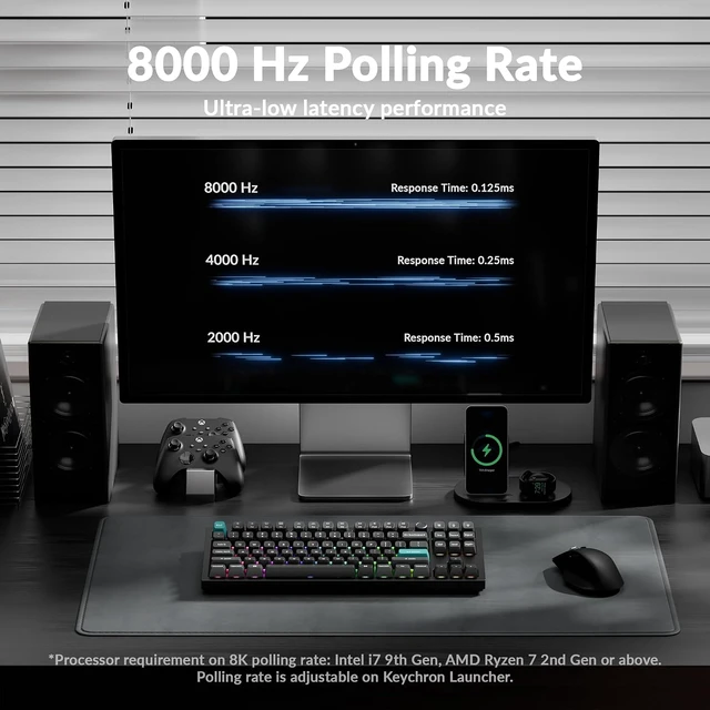 Alt view image 4 of 7 - Keychron Q3 Ultra Wireless Mechanical Keyboard 8KHz Polling Rate, TKL 2.4G/Bluetooth 5.3/Wired Up to 660 Hours Long Battery Life, Hot-Swappable Aluminum RGB Gaming ZMK for Mac/Windows/Linux-Black