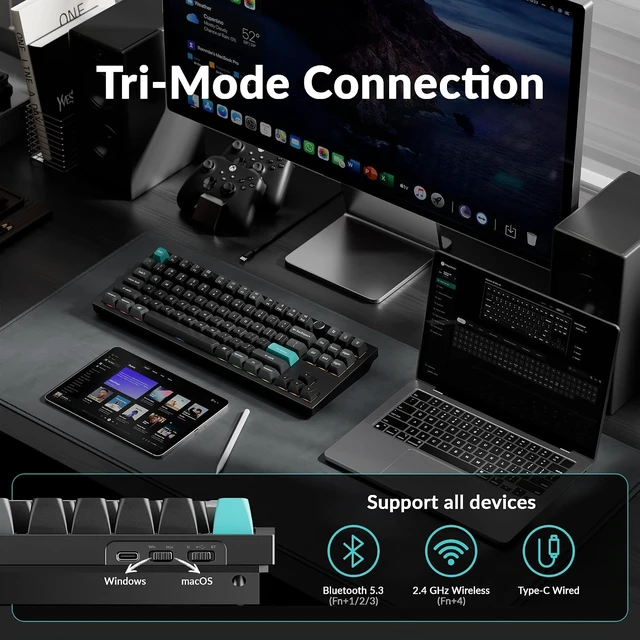 Alt view image 5 of 7 - Keychron Q3 Ultra Wireless Mechanical Keyboard 8KHz Polling Rate, TKL 2.4G/Bluetooth 5.3/Wired Up to 660 Hours Long Battery Life, Hot-Swappable Aluminum RGB Gaming ZMK for Mac/Windows/Linux-Black