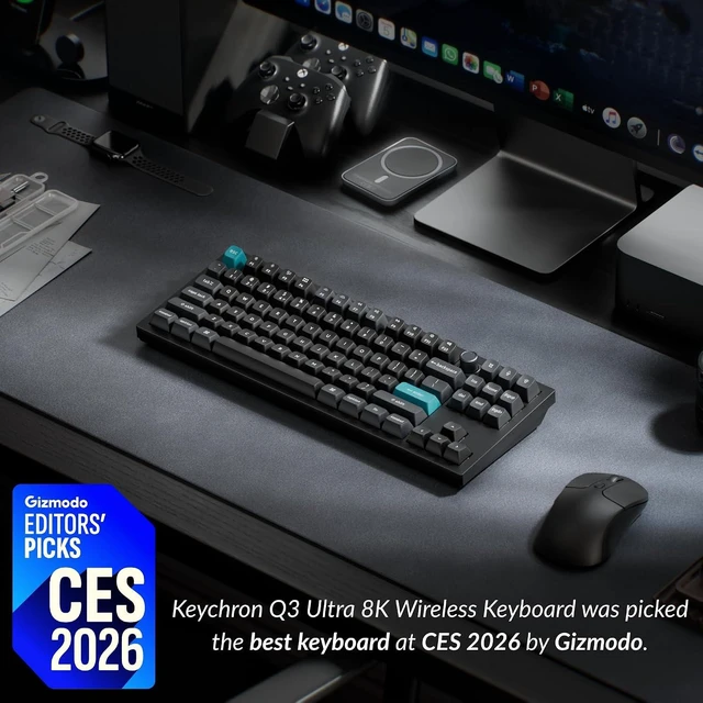 Alt view image 3 of 7 - Keychron Q3 Ultra Wireless Mechanical Keyboard 8KHz Polling Rate, TKL 2.4G/Bluetooth 5.3/Wired Up to 660 Hours Long Battery Life, Hot-Swappable Aluminum RGB Gaming ZMK for Mac/Windows/Linux-Black