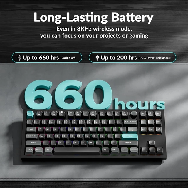 Alt view image 2 of 7 - Keychron Q3 Ultra Wireless Mechanical Keyboard 8KHz Polling Rate, TKL 2.4G/Bluetooth 5.3/Wired Up to 660 Hours Long Battery Life, Hot-Swappable Aluminum RGB Gaming ZMK for Mac/Windows/Linux-Black