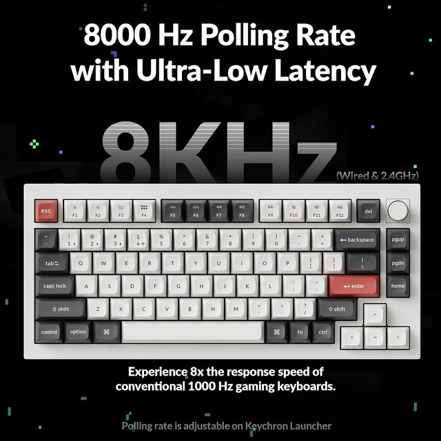 Alt view image 3 of 7 - Keychron Q1 Ultra 8K 75% Wireless Custom Mechanical Keyboard Fully Assembled Aluminum, Hot-Swappable, 2.4 GHz/Bluetooth 5.3/Wired, ZMK, RGB, Knob, 660-Hour Battery, Brown Switch, White