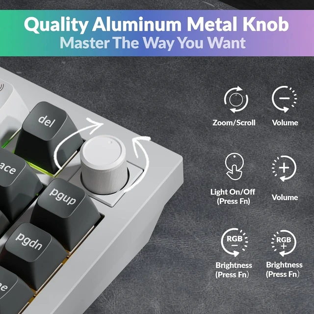 Alt view image 7 of 7 - Keychron Q1 Ultra 8K 75% Wireless Custom Mechanical Keyboard Fully Assembled Aluminum, Hot-Swappable, 2.4 GHz/Bluetooth 5.3/Wired, ZMK, RGB, Knob, 660-Hour Battery, Brown Switch, White