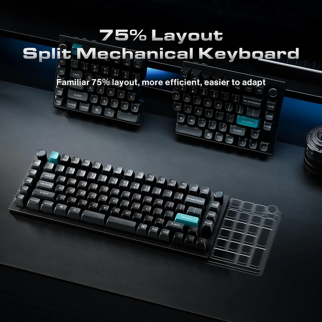 Alt view image 2 of 7 - Keychron Q11 Ultra 8K Wireless Split Mechanical Keyboard, Aluminum - Black 75% Layout Hot-Swappable Red Switch, 2.4 GHz/Bluetooth 5.3/Wired, ZMK Programmable Dual Knobs PBT Keycaps, Mac/Windows/Linux