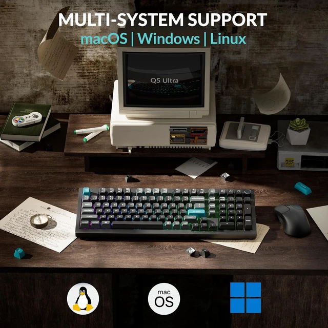 Alt view image 5 of 7 - Keychron Q5 Ultra 8K Polling Rate Wireless Custom Mechanical Keyboard 2.4 GHz & Bluetooth ZMK Launcher, 660Hr Battery Aluminum Body with Hot-swappable Brown Switches for Mac Windows Linux - Black
