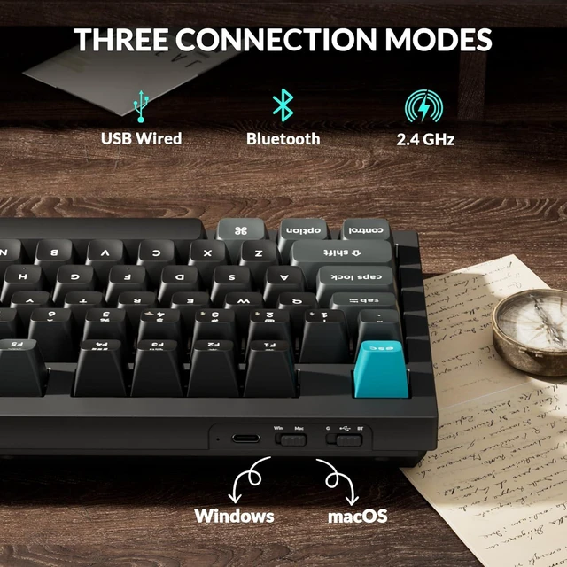 Alt view image 3 of 7 - Keychron Q5 Ultra 8K Polling Rate Wireless Custom Mechanical Keyboard 2.4 GHz & Bluetooth ZMK Launcher, 660Hr Battery Aluminum Body with Hot-swappable Brown Switches for Mac Windows Linux - Black