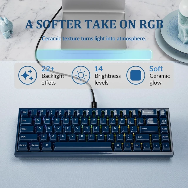 Alt view image 6 of 7 - Keychron Q16 HE 8K Ceramic Magnetic Keyboard, Navy Blue Ceramic case and keycaps, rapid trigger, wired Hall effect, RGB backlight, hot-swappable, Mac/Windows/Linux support