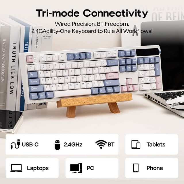 Alt view image 5 of 7 - EPOMAKER TH108 PRO Full Size Mechanical Keyboard with Screen & Knob
Wireless Gaming Keyboard with 10000mAh, Creamy Gasket, Hot Swap, Custom Driver, RGB Backlight (White, Creamy Jade)