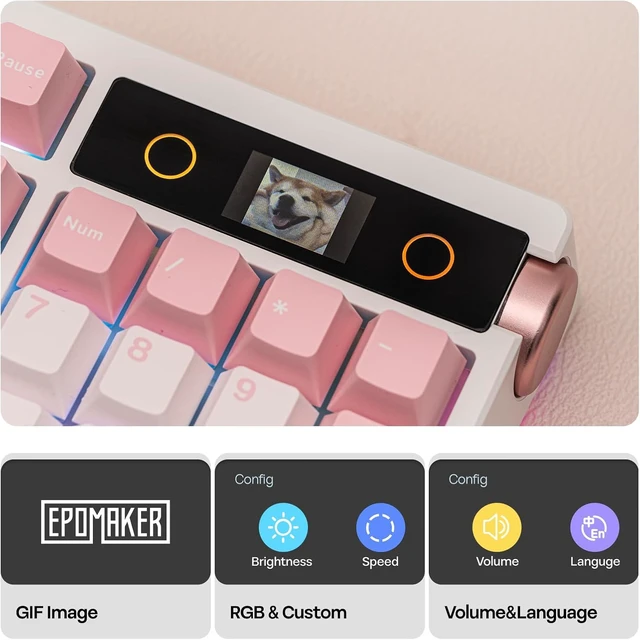 Alt view image 3 of 7 - EPOMAKER TH108 PRO Full Size Mechanical Keyboard with Screen & Knob Wireless Gaming Keyboard with 10000mAh, Creamy Gasket, Hot Swap, Custom Driver, RGB Backlight, NKRO (Pink, Creamy Jade)