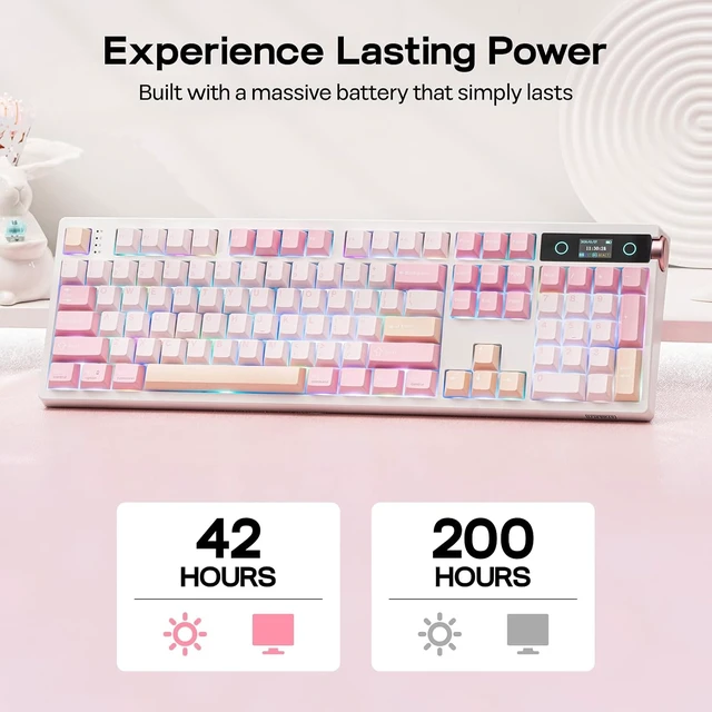 Alt view image 4 of 7 - EPOMAKER TH108 PRO Full Size Mechanical Keyboard with Screen & Knob Wireless Gaming Keyboard with 10000mAh, Creamy Gasket, Hot Swap, Custom Driver, RGB Backlight, NKRO (Pink, Creamy Jade)