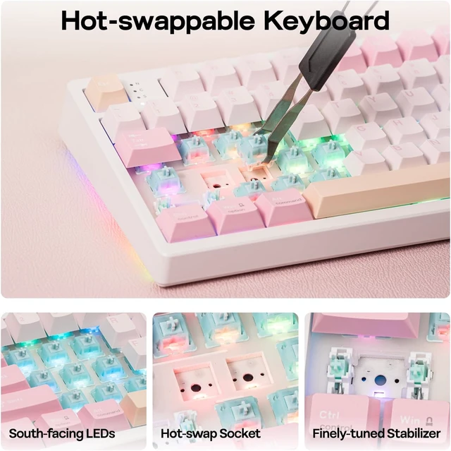 Alt view image 7 of 7 - EPOMAKER TH108 PRO Full Size Mechanical Keyboard with Screen & Knob Wireless Gaming Keyboard with 10000mAh, Creamy Gasket, Hot Swap, Custom Driver, RGB Backlight, NKRO (Pink, Creamy Jade)