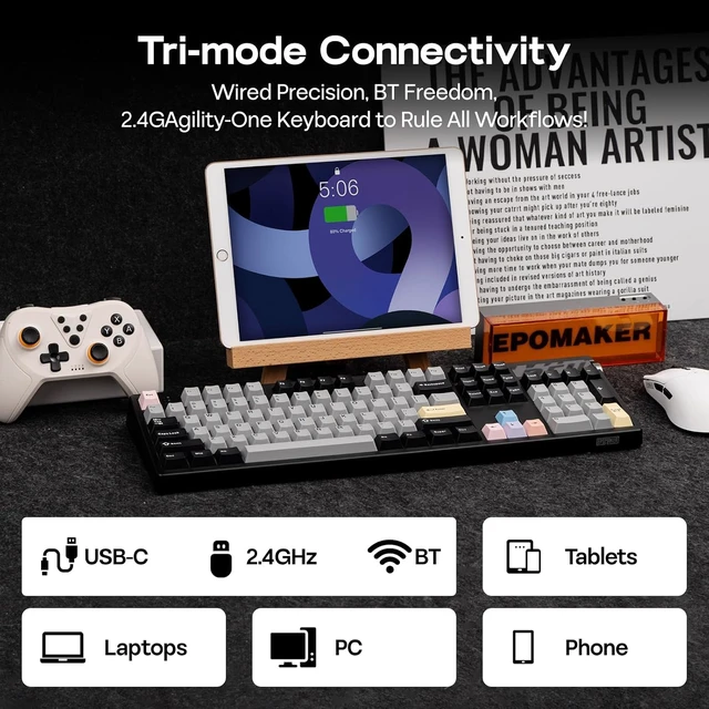Alt view image 5 of 7 - EPOMAKER TH108 PRO Full Size Mechanical Keyboard with Screen & Knob Wireless Gaming Keyboard with 10000mAh, Creamy Gasket, Hot Swap, Custom Driver, RGB Backlight (Black, Creamy Jade)