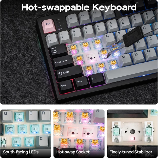 Alt view image 7 of 7 - EPOMAKER TH108 PRO Full Size Mechanical Keyboard with Screen & Knob Wireless Gaming Keyboard with 10000mAh, Creamy Gasket, Hot Swap, Custom Driver, RGB Backlight (Black, Creamy Jade)