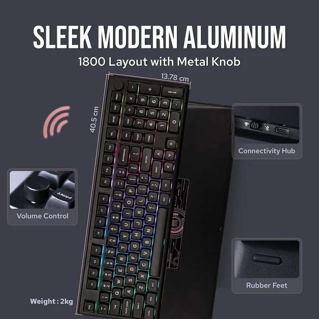 Alt view image 2 of 7 - EPOMAKER Galaxy100 QMK/VIA Wireless Gaming Keyboard, Aluminum Shell, BT/2.4Ghz/USB-C, Pre-Lubed Hot-Swappable Linear Switches, NKRO, RGB Backlit (Black, Marble White Switch)