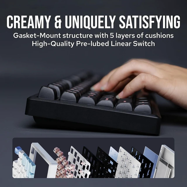 Alt view image 7 of 7 - EPOMAKER Galaxy100 QMK/VIA Wireless Gaming Keyboard, Aluminum Shell, BT/2.4Ghz/USB-C, Pre-Lubed Hot-Swappable Linear Switches, NKRO, RGB Backlit (Black, Marble White Switch)