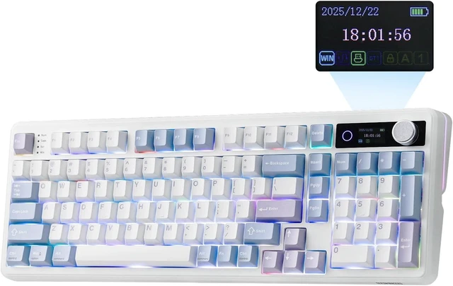 Main image of EPOMAKER TH99 PRO 96% Mechanical Keyboard with Screen & Knob, 10000mAh 2.4Ghz/BT, Hot Swap, Custom Driver, RGB Backlit, PBT Keycap, Wireless Gaming Keyboard for PC/Mac(Blue&White, Sea Salt Silent)