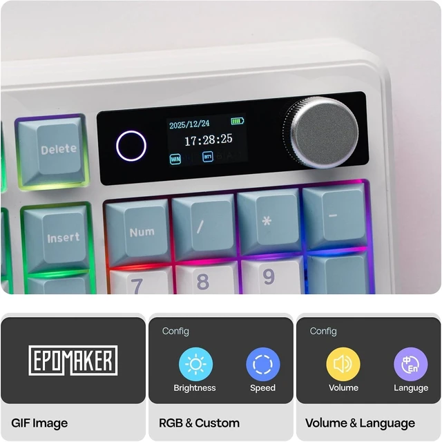 Alt view image 3 of 7 - EPOMAKER TH99 PRO 96% Mechanical Keyboard with Screen & Knob, 10000mAh 2.4Ghz/BT, Hot Swap, Custom Driver, RGB Backlit, PBT Keycap, Wireless Gaming Keyboard for PC/Mac(Blue&White, Sea Salt Silent)