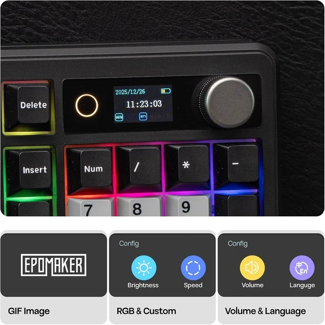 Alt view image 3 of 7 - EPOMAKER TH99 PRO 96% Mechanical Keyboard with Screen & Knob, 10000mAh 2.4Ghz/BT, Hot Swap, Custom Driver, RGB Backlit, PBT Keycap, Wireless Gaming Keyboard for PC/Mac (Black, Sea Salt Silent)