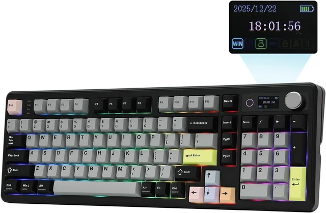 Main image of EPOMAKER TH99 PRO 96% Mechanical Keyboard with Screen & Knob, 10000mAh 2.4Ghz/BT, Hot Swap, Custom Driver, RGB Backlit, PBT Keycap, Wireless Gaming Keyboard for PC/Mac (Black, Creamy Jade)