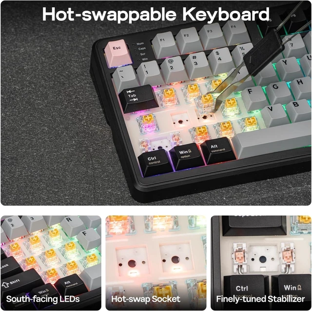 Alt view image 7 of 7 - EPOMAKER TH99 PRO 96% Mechanical Keyboard with Screen & Knob, 10000mAh 2.4Ghz/BT, Hot Swap, Custom Driver, RGB Backlit, PBT Keycap, Wireless Gaming Keyboard for PC/Mac (Black, Creamy Jade)