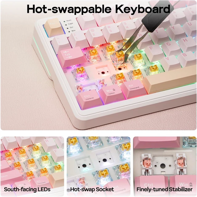 Alt view image 7 of 7 - EPOMAKER TH99 PRO 96% Mechanical Keyboard with Screen & Knob, 10000mAh 2.4Ghz/BT, Hot Swap, Custom Driver, RGB Backlit, PBT Keycap, Wireless Gaming Keyboard for PC/Mac (Pink, Sea Salt Silent)