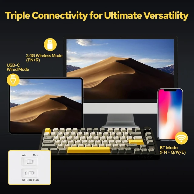 Alt view image 4 of 6 - EPOMAKER Ajazz AK820 Pro Wireless Mechanical Keyboard with TFT Display&Knob 75% Gasket-Mounted Gaming Keyboard, BT/2.4GHz/USB-C Wired, Creamy Keyboard for PC/Mac (Grey, Gift Switch)