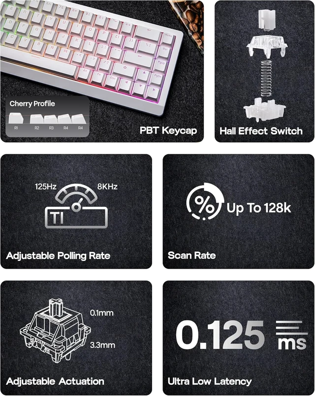 Alt view image 2 of 7 - EPOMAKER HE68 Lite Hall Effect Gaming Keyboard, 8k Polling & 128K Scan Rate 0.005mm Adjustable Trigger, 0.125ms Latency, 5-Layer Sound-Dampened, Snap Key, SOCD, A-RGB, Wired, Mac Software (White)