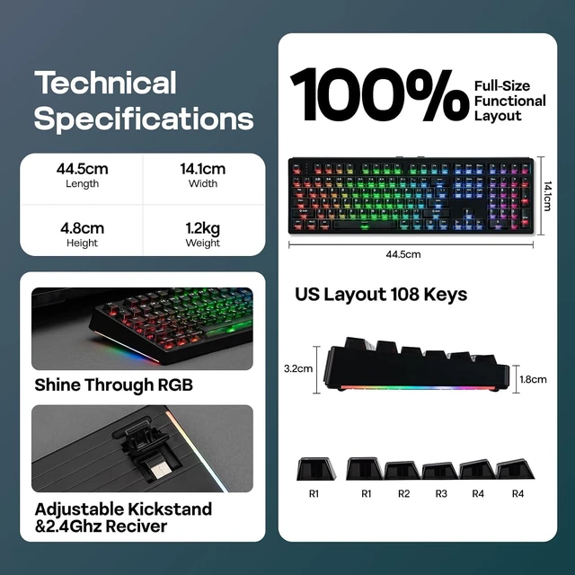 Alt view image 7 of 7 - EPOMAKER HE108 Wireless Gaming Keyboard, 8K Polling & 10000mAh, SOCD & DKS
Full-Sized Hall Effect Keyboard with Rapid Triggering, Custom Driver, RGB Backlit, PBT Keycap (Black)