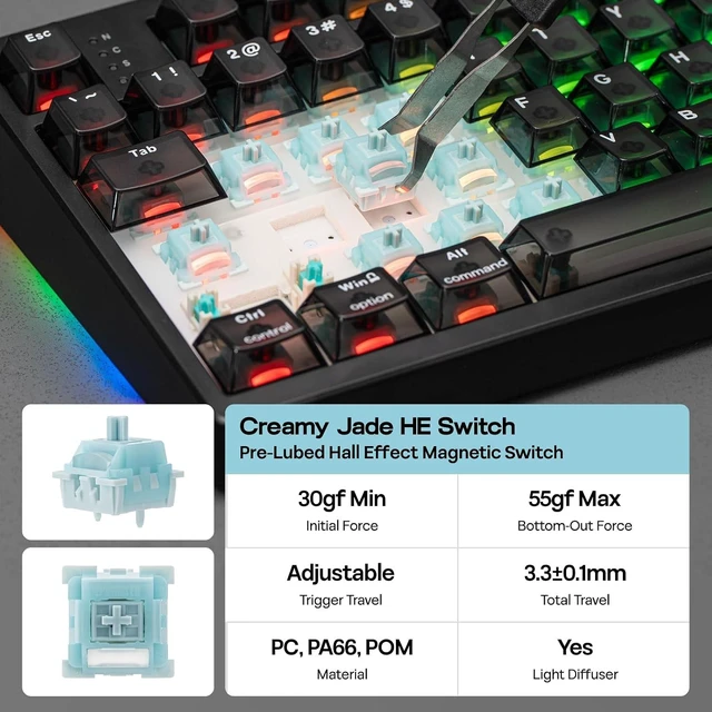Alt view image 4 of 7 - EPOMAKER HE108 Wireless Gaming Keyboard, 8K Polling & 10000mAh, SOCD & DKS
Full-Sized Hall Effect Keyboard with Rapid Triggering, Custom Driver, RGB Backlit, PBT Keycap (Black)