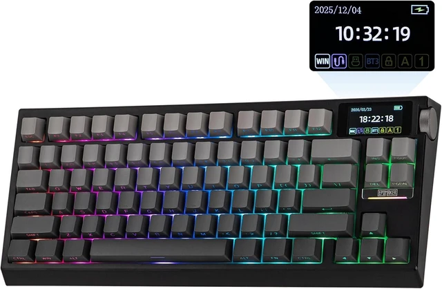 Main image of EPOMAKER G84 PRO Wireless Gaming Keyboard w/Screen&Knob, Shine Through 8000mAh, Hot-Swap, BT5.0/2.4G/USB-C Mode, RGB, 75% Creamy Mechanical Keyboard for Gamers/Office (Black, Creamy Jade Switch)