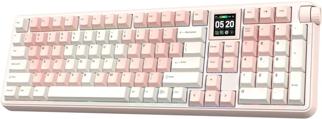 Main image of EPOMAKER RT100 PRO Wireless Gaming Keyboard with 1.54" Screen&Knob, RGB 2.4Ghz/BT/USB-C, Hot Swap, 5000mAh, PBT Keycap, Custom Driver, Retro Mechanical Keyboard for Win/Mac (Pink, Creamy Jade)