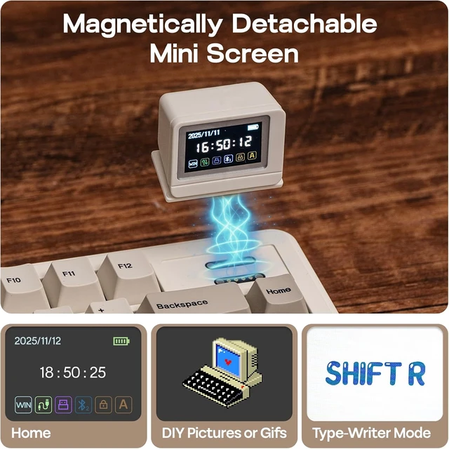 Alt view image 2 of 7 - EPOMAKER RT82 Wireless Mechanical Keyboard with Screen, VIA Custom
2.4GHz/USB-C/BT5.0, RGB Backlit, Gasket, 5-Paddings, PBT Keycaps, Hot-Swap Retro Gaming Keyboard (Creamy Jade)