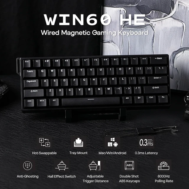 Alt view image 2 of 7 - EPOMAKER Aula WIN60 HE 60% Wired Magnetic Keyboard w/Adjustable Actuation
8000 Hz Polling Rate, Hall Effect Switches, Hot-Swap, for FPS Games (Black)