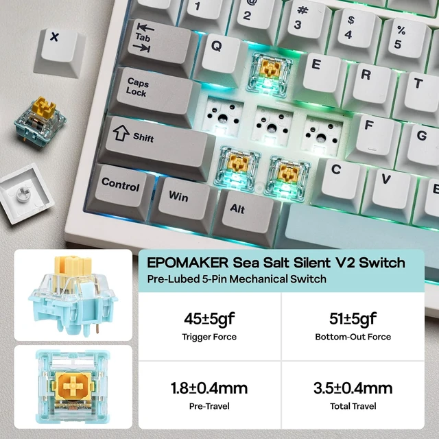 Alt view image 6 of 7 - EPOMAKER QK108 Full Size Mechanical Keyboard with Screen & Knob, 8000mAh QMK/VIA, Creamy&Thocky, Gasket, RGB Backlit, Mac Keycap, Wireless Gaming Keyboard (White Cyan, Wisteria Linear Switch)