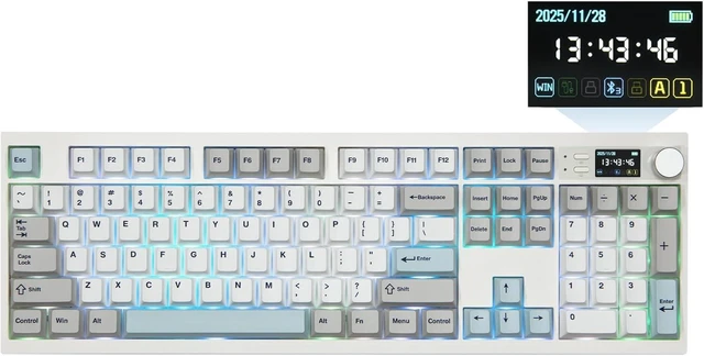 Main image of EPOMAKER QK108 Full Size Mechanical Keyboard with Screen & Knob, 8000mAh QMK/VIA, Creamy&Thocky, Gasket, RGB Backlit, Mac Keycap, Wireless Gaming Keyboard (White Cyan, Wisteria Linear Switch)