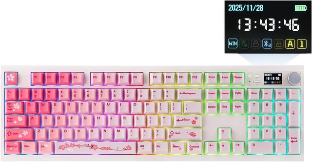 Main image of EPOMAKER QK108 Full Size Mechanical Keyboard with Screen & Knob, 8000mAh Creamy&Thocky, Gasket, RGB Backlit, Mac Keycap, Wireless Gaming Keyboard for Mac/Win (Pink, Sea Salt Silent)