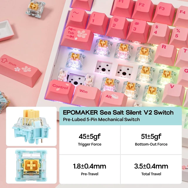 Alt view image 6 of 7 - EPOMAKER QK108 Full Size Mechanical Keyboard with Screen & Knob, 8000mAh Creamy&Thocky, Gasket, RGB Backlit, Mac Keycap, Wireless Gaming Keyboard for Mac/Win (Pink, Sea Salt Silent)