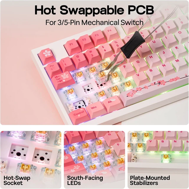 Alt view image 7 of 7 - EPOMAKER QK108 Full Size Mechanical Keyboard with Screen & Knob, 8000mAh Creamy&Thocky, Gasket, RGB Backlit, Mac Keycap, Wireless Gaming Keyboard for Mac/Win (Pink, Sea Salt Silent)