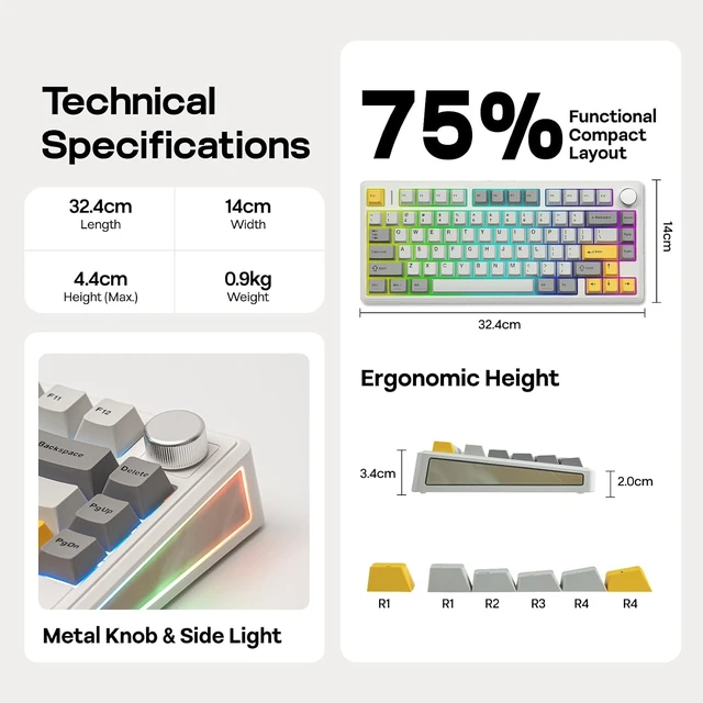 Alt view image 7 of 7 - EPOMAKER TH80 V2 75% Wireless Mechanical Keyboard with Metal Knob, 8000mAh
2.4Ghz/BT/USB-C, RGB, Hot Swap, Custom Driver, PBT Keycap, Wireless Gaming Keyboard for PC/Mac (White, Creamy Jade)