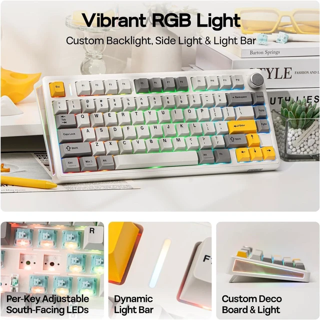 Alt view image 4 of 7 - EPOMAKER TH80 V2 75% Wireless Mechanical Keyboard with Metal Knob, 8000mAh
2.4Ghz/BT/USB-C, RGB, Hot Swap, Custom Driver, PBT Keycap, Wireless Gaming Keyboard for PC/Mac (White, Creamy Jade)